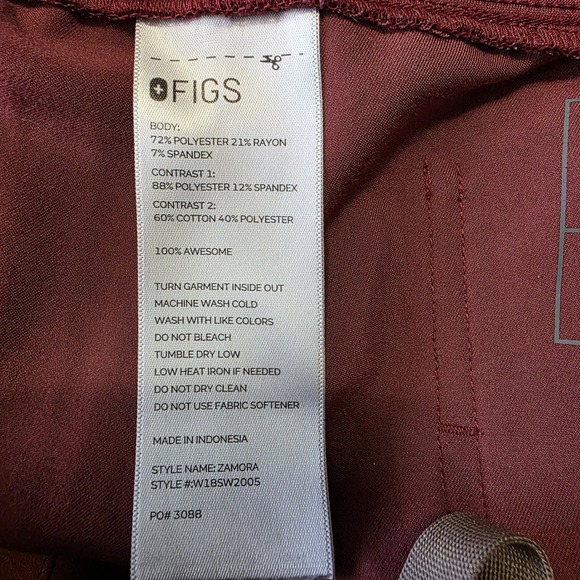 FIGS Zamora Jogger Scrub Pants Womens Large Burgundy Maroon FIONx W18SW2005 - Picture 3 of 8